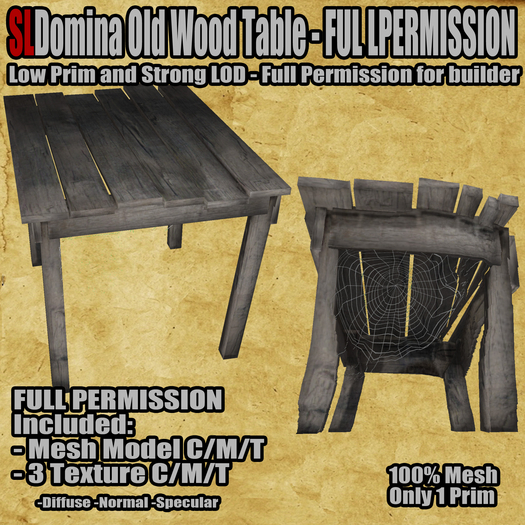 Second Life Marketplace SLDomina Full Permission Low Prims Old Table